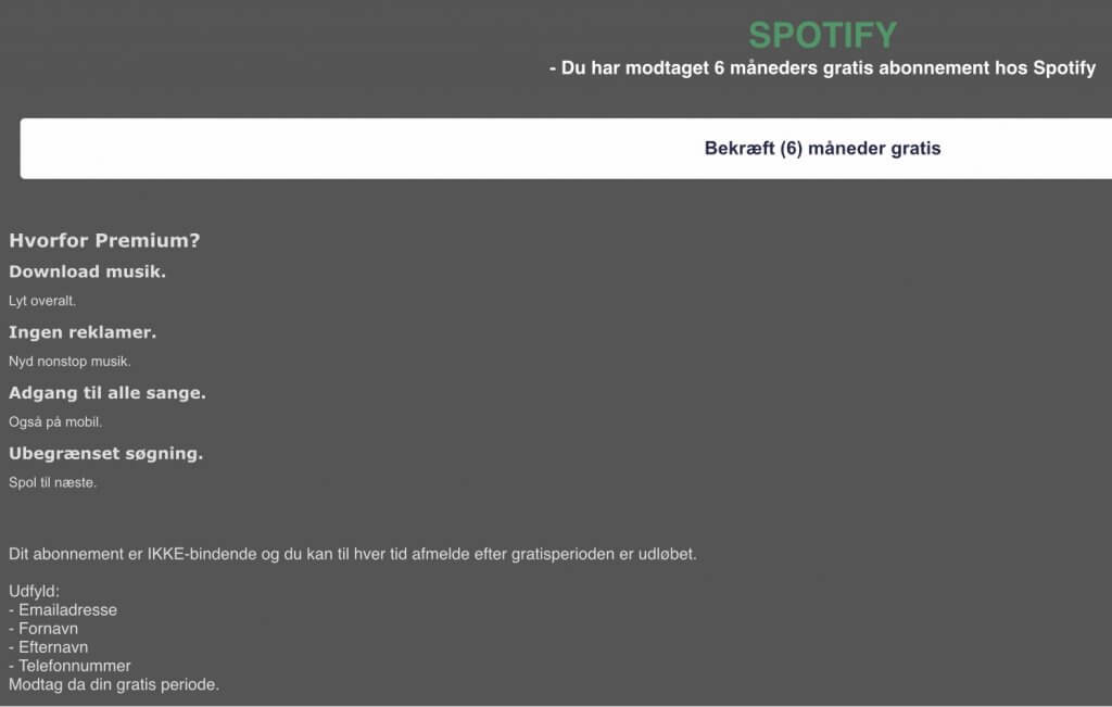 Falske Spotify Ny Version Mails